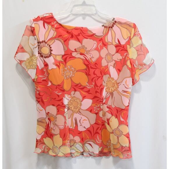 Sag Harbor Shirt Womens 14 Floral SHEER Line Short Sleeve Shoulder Pad - Picture 6 of 6